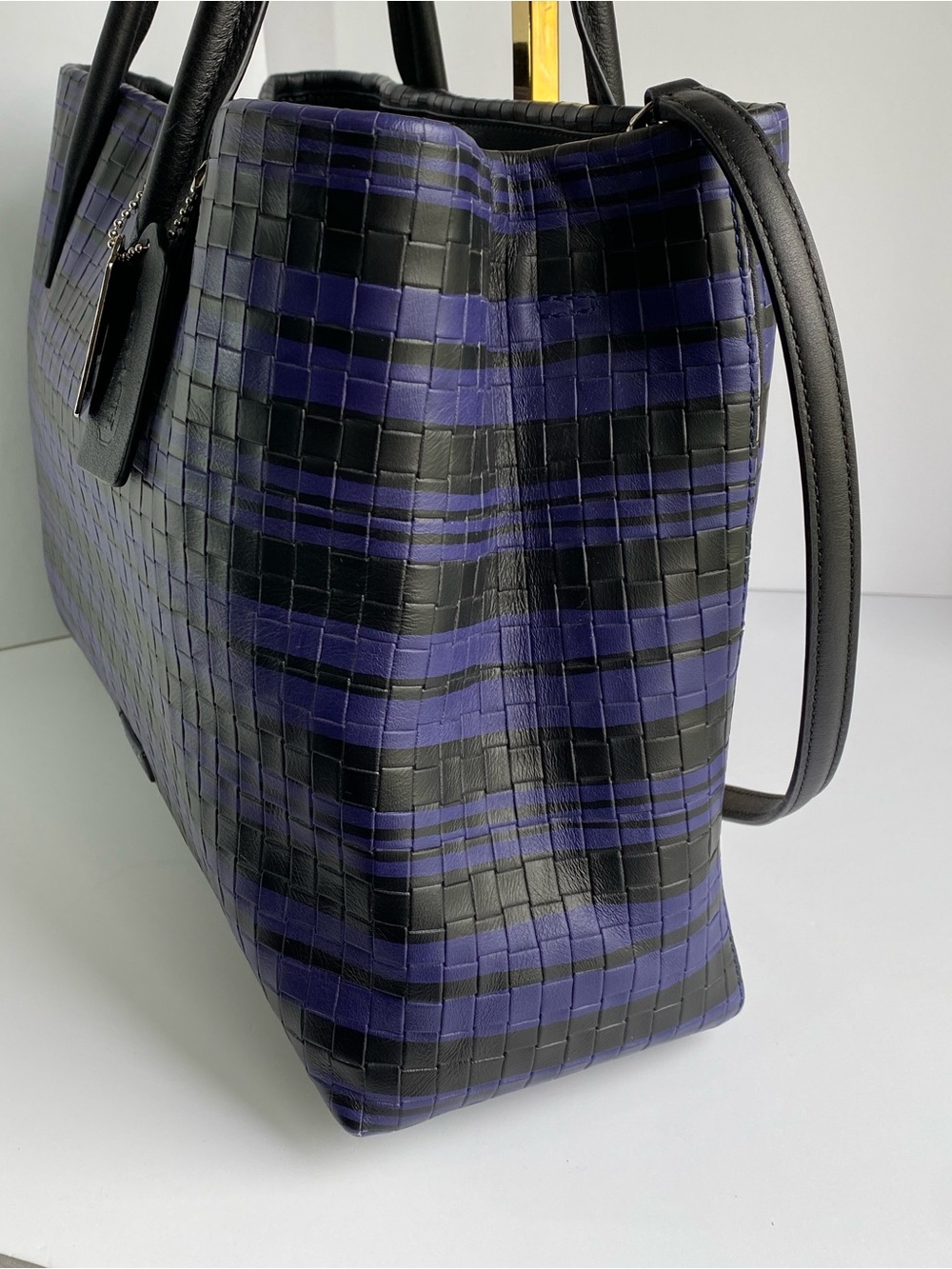 Coach Bleecker Woven Purple and Black Leather Satchel - Picture 9 of 13